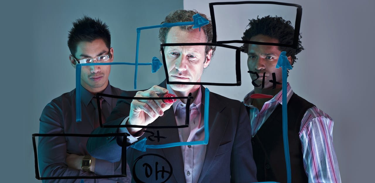 Drawing a flowchart on a glass panel